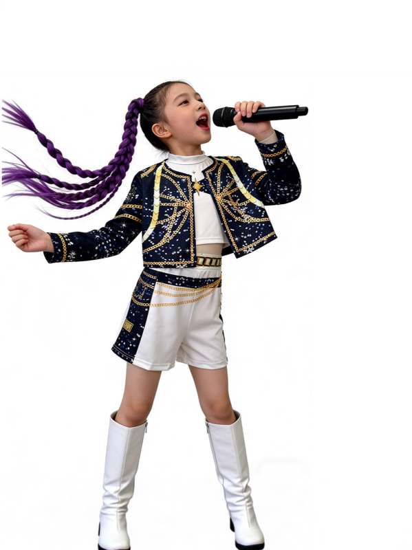 Hunter Demon Girl Group Cosplay Jelmez - Triacetate 95%+ / Regenerated Cellulose 95%+ keverék, poliészter alap, 2025 tavasz bemutató, aranyos japán-koreai stílus