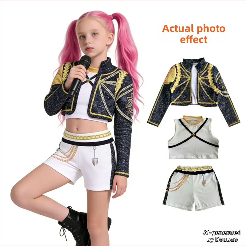 Hunter Demon Girl Group Cosplay Jelmez - Triacetate 95%+ / Regenerated Cellulose 95%+ keverék, poliészter alap, 2025 tavasz bemutató, aranyos japán-koreai stílus