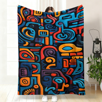 Cuvertură de somn din flanel, poliester, cu model geometric etnic și artă abstractă, personalizabilă, pentru toate anotimpurile, ușoară sub 300 g