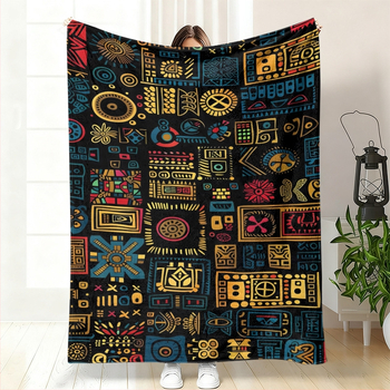 Cuvertură de somn din flanel, poliester, cu model geometric etnic și artă abstractă, personalizabilă, pentru toate anotimpurile, ușoară sub 300 g