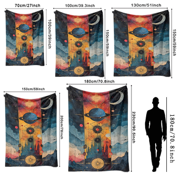 Cuvertură de somn din flanel, poliester, cu model geometric etnic și artă abstractă, personalizabilă, pentru toate anotimpurile, ușoară sub 300 g