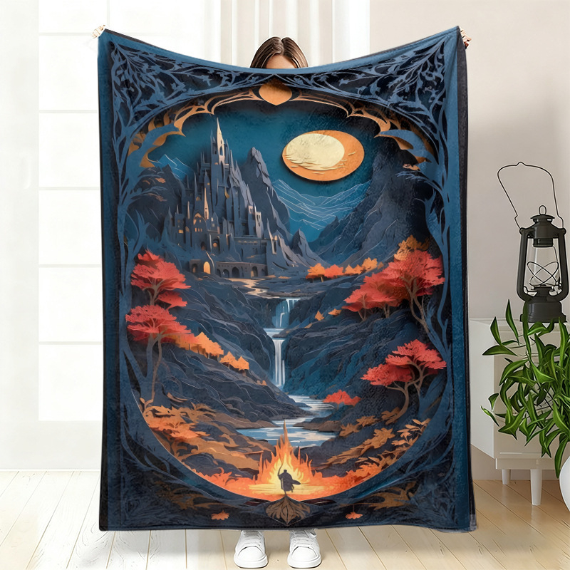 Cuvertură de somn din flanel, poliester, cu model geometric etnic și artă abstractă, personalizabilă, pentru toate anotimpurile, ușoară sub 300 g