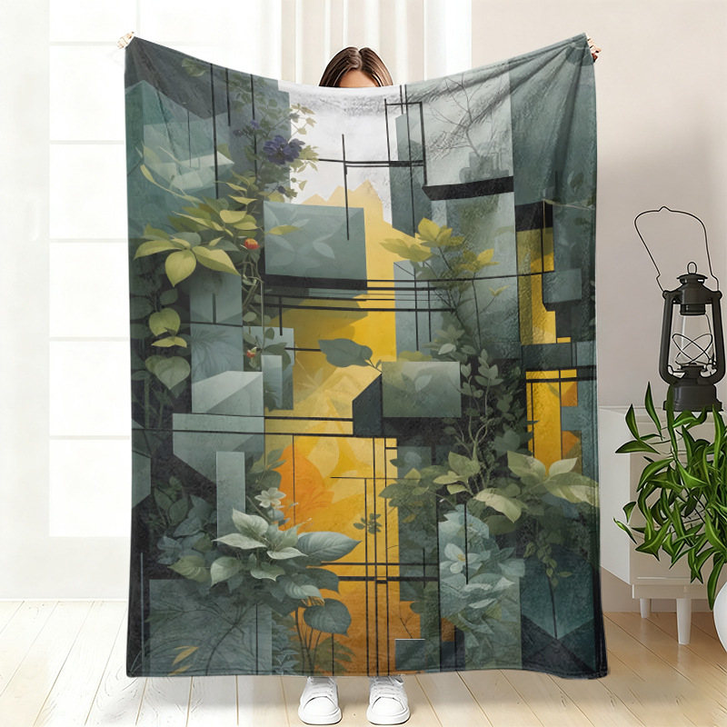 Cuvertură de somn din flanel, poliester, cu model geometric etnic și artă abstractă, personalizabilă, pentru toate anotimpurile, ușoară sub 300 g