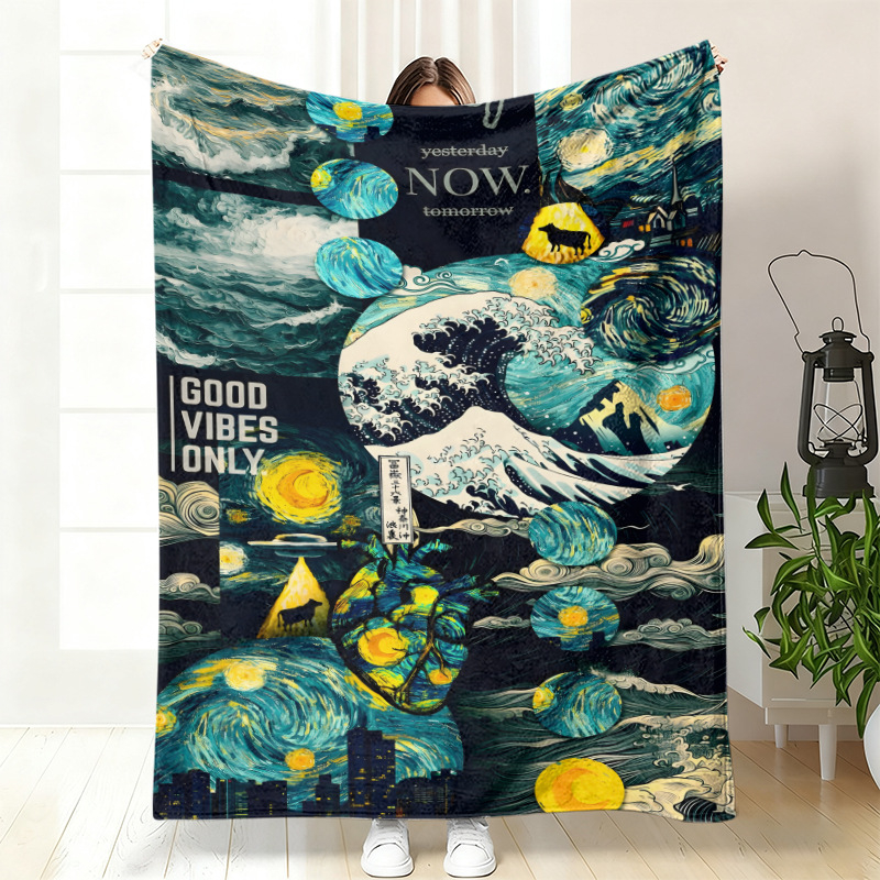 Cuvertură de somn din flanel, poliester, cu model geometric etnic și artă abstractă, personalizabilă, pentru toate anotimpurile, ușoară sub 300 g