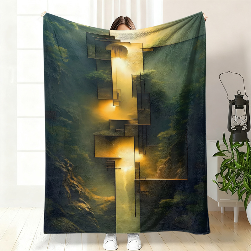 Cuvertură de somn din flanel, poliester, cu model geometric etnic și artă abstractă, personalizabilă, pentru toate anotimpurile, ușoară sub 300 g