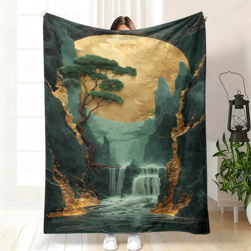 Cuvertură de somn din flanel, poliester, cu model geometric etnic și artă abstractă, personalizabilă, pentru toate anotimpurile, ușoară sub 300 g