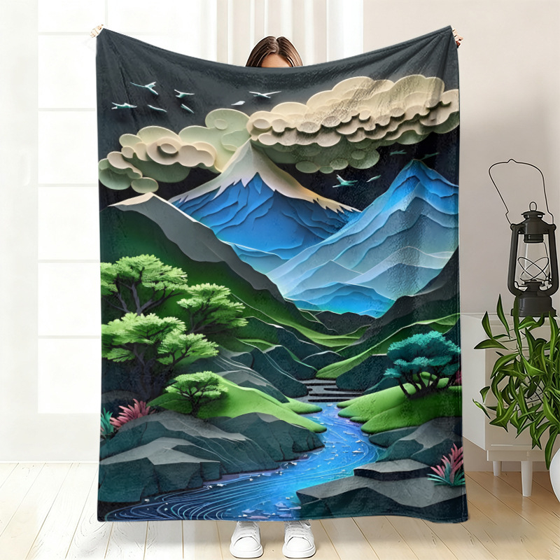 Cuvertură de somn din flanel, poliester, cu model geometric etnic și artă abstractă, personalizabilă, pentru toate anotimpurile, ușoară sub 300 g