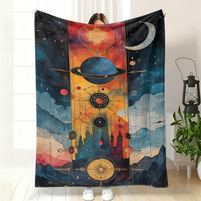 Cuvertură de somn din flanel, poliester, cu model geometric etnic și artă abstractă, personalizabilă, pentru toate anotimpurile, ușoară sub 300 g