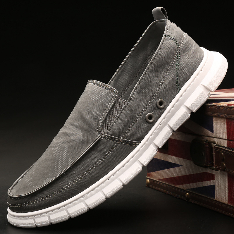 Ανδρικά slip-on καμβά παπούτσια, αναπνεύσιμα, χαμηλού ύψους, καουτσούκ σόλα, με ρίγες