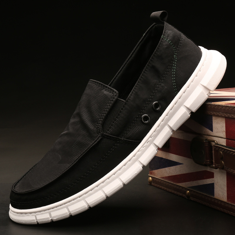 Ανδρικά slip-on καμβά παπούτσια, αναπνεύσιμα, χαμηλού ύψους, καουτσούκ σόλα, με ρίγες