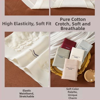 Γυναικεία βαμβακερά σλιπς με δαντέλα και ζακάρ, μεσαία-υψηλή μέση, πλήρης κάλυψη ισχίων, υψηλή ελαστικότητα