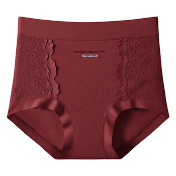 Γυναικεία βαμβακερά σλιπς με δαντέλα και ζακάρ, μεσαία-υψηλή μέση, πλήρης κάλυψη ισχίων, υψηλή ελαστικότητα