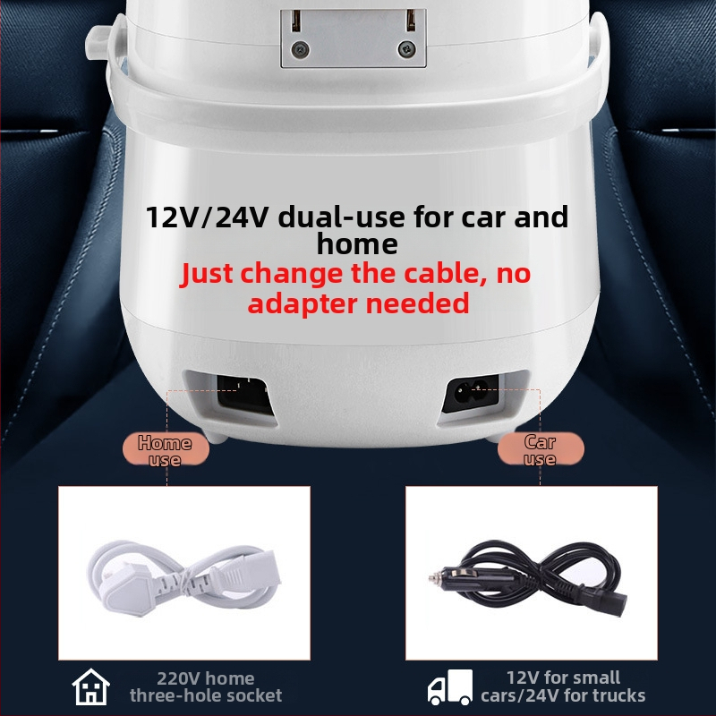 Autóban használható rizsfőző M25, 100W, PP anyag, 12V/24V/220V kompatibilitás