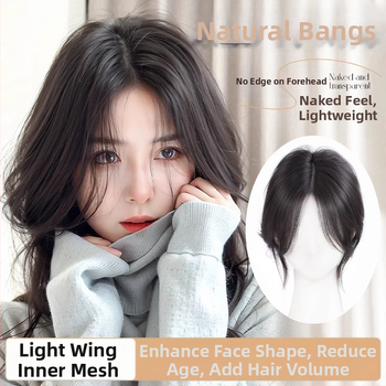 Перука с бретон за жени – обем в короната, покрива посивяване, централно разделен бретон, влакна устойчиви на висока температура, половин ръчно преплетена