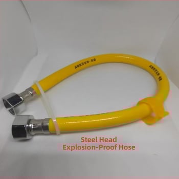 PVC výbušne odolná hadica s hlavou z nerezovej ocele a mosadzou pre vstup horúcej a studenej vody, 1.6 MPa, 5–85°C, ručné závitové pripojenie