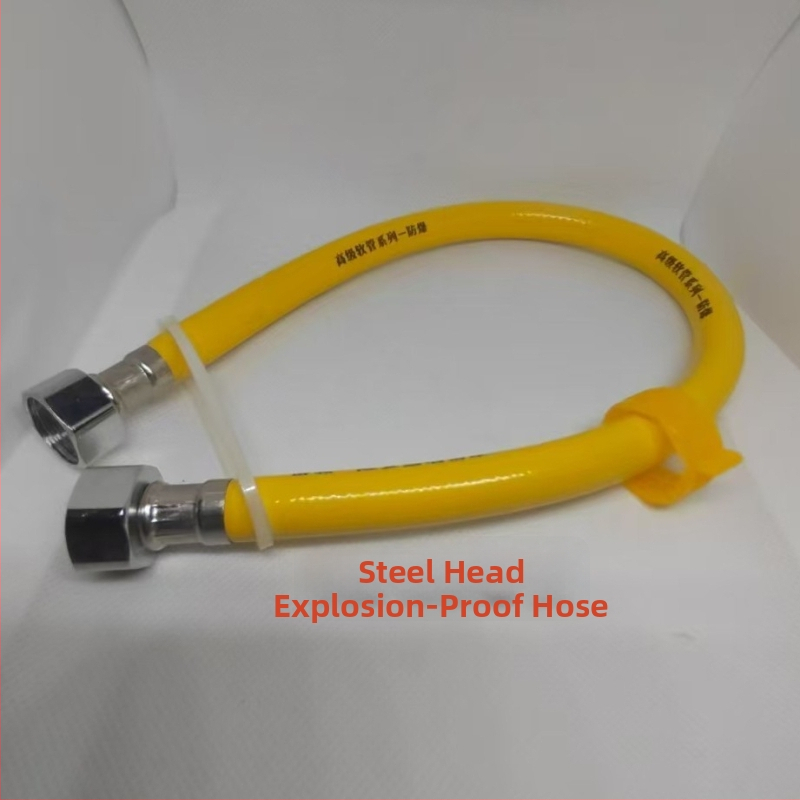 PVC výbušne odolná hadica s hlavou z nerezovej ocele a mosadzou pre vstup horúcej a studenej vody, 1.6 MPa, 5–85°C, ručné závitové pripojenie