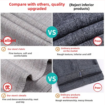 Ανδρικά casual παντελόνια καλοκαιριού από βαμβάκι-λινό, ελαφριά, ψηλή μέση, ίσια γραμμή, φερμουάρ, διαπνοή