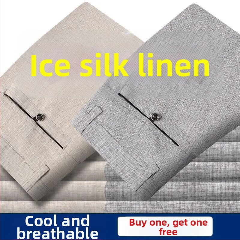 Ανδρικά casual παντελόνια καλοκαιριού από βαμβάκι-λινό, ελαφριά, ψηλή μέση, ίσια γραμμή, φερμουάρ, διαπνοή