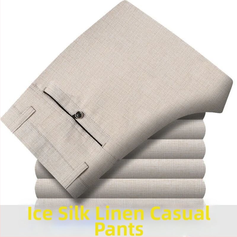 Ανδρικά casual παντελόνια καλοκαιριού από βαμβάκι-λινό, ελαφριά, ψηλή μέση, ίσια γραμμή, φερμουάρ, διαπνοή