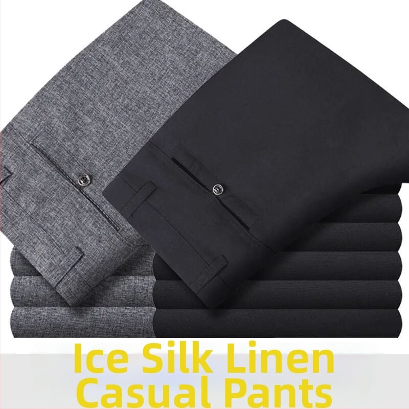 Ανδρικά casual παντελόνια καλοκαιριού από βαμβάκι-λινό, ελαφριά, ψηλή μέση, ίσια γραμμή, φερμουάρ, διαπνοή