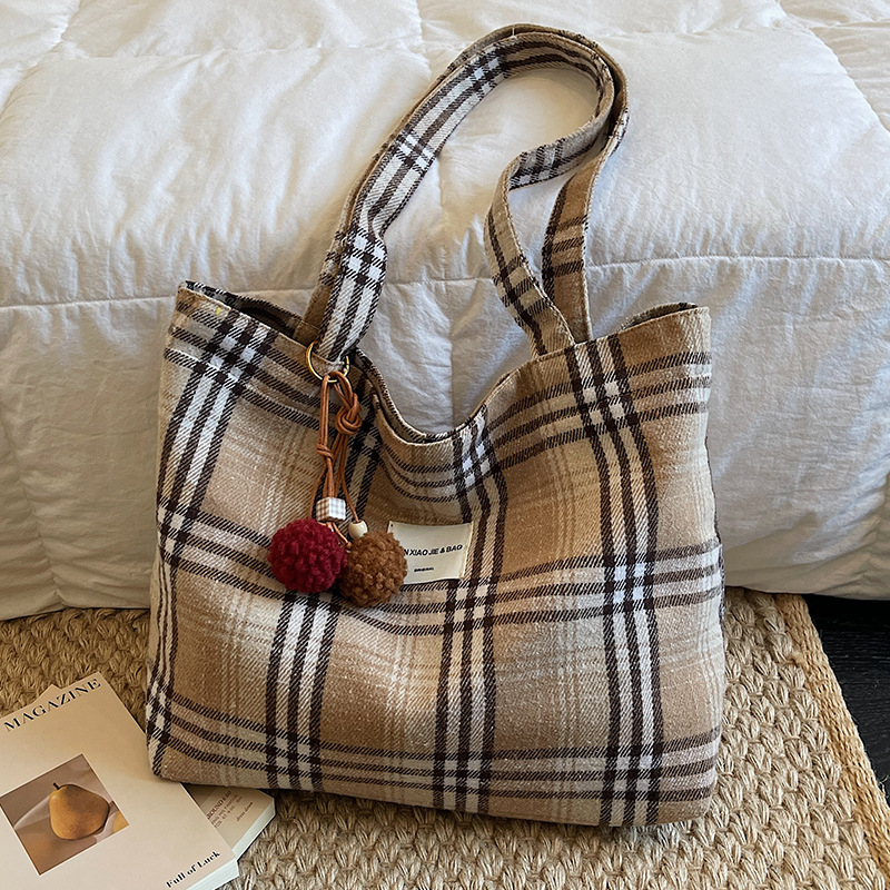 Ženska tote torba, europsko-američki retro stil, vuneni materijal, džep za prijenosno računalo, magnetska kopča, jedna naramenica