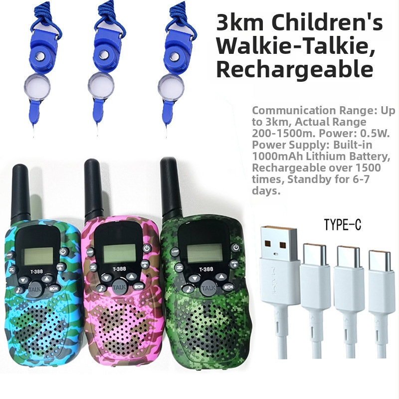 Huike T388 Gyerek Walkie-Talkie 22 csatorna, 1,5–3 km hatótáv, RF teljesítmény 0,5 W, 3,7 V lítium akkumulátor, kijelzővel