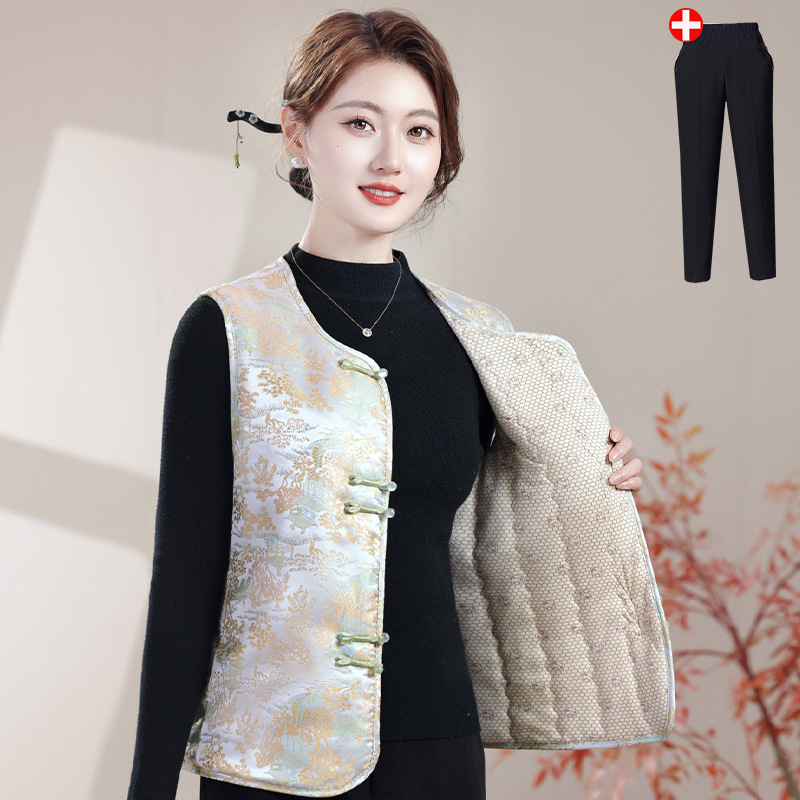 Mellény Tang stílusú nőknek, őszi-téli, bélelt, casual elegáns ingázó stílus, hossz 50–65 cm, poliészter >95%, 2025 ősz