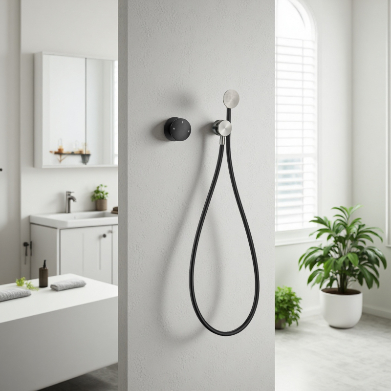 Комплект душова смесител, меден корпус, скрит стенен монтаж, смесител с керамичен дисков вентил, диаметър входа/изхода 3