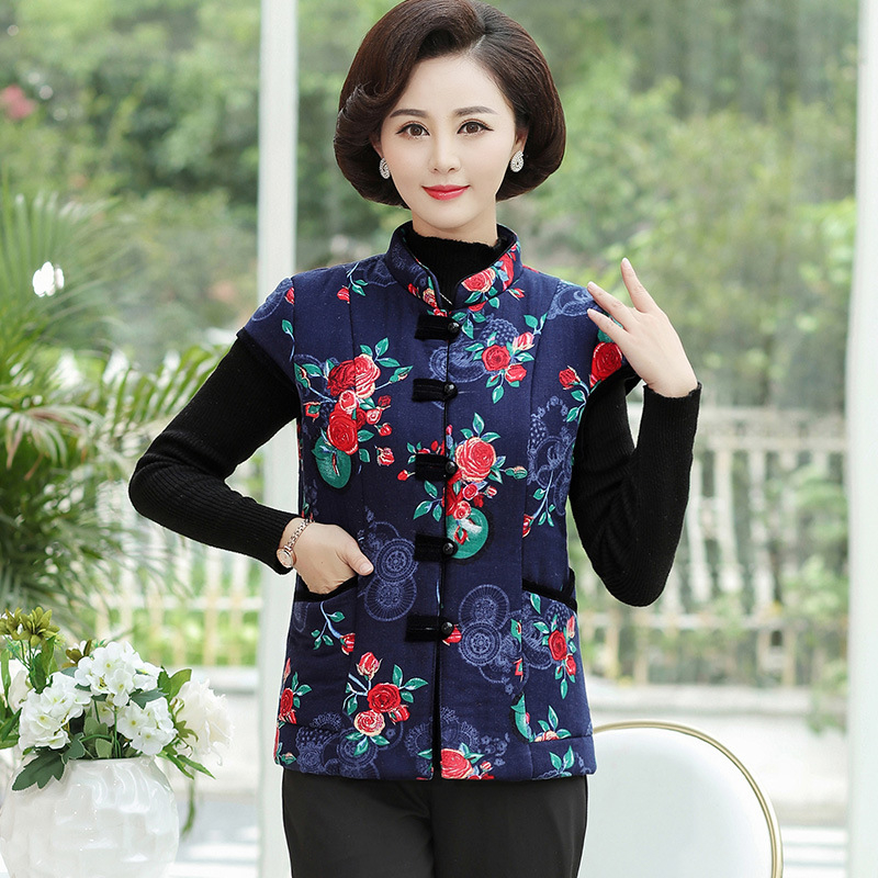 Dámska vesta – temperamentný mestský štýl, stojatý golier, bavlnená látka (obsah bavlny <30%)