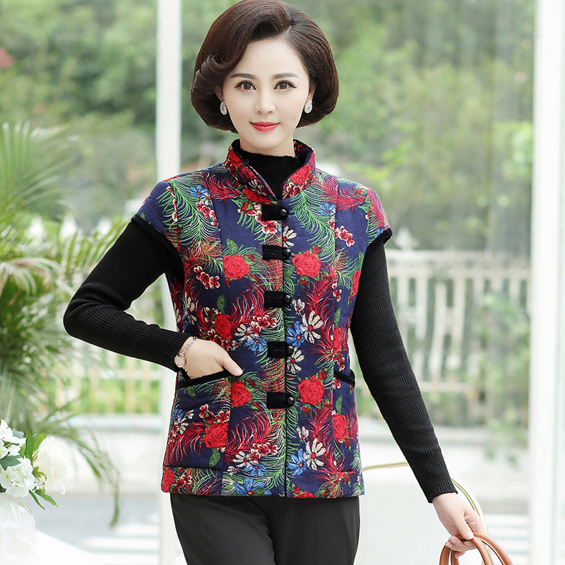 Dámska vesta – temperamentný mestský štýl, stojatý golier, bavlnená látka (obsah bavlny <30%)