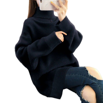 Πλεκτό πουλόβερ με ψηλό γιακά, χαλαρή γραμμή, μεσαίου μήκους, υφή ψεύτικης γούνας μίνκ, ανάμειξη μαλλιού αρνιού και μεταξιού-πάγου (Άνοιξη 2025)