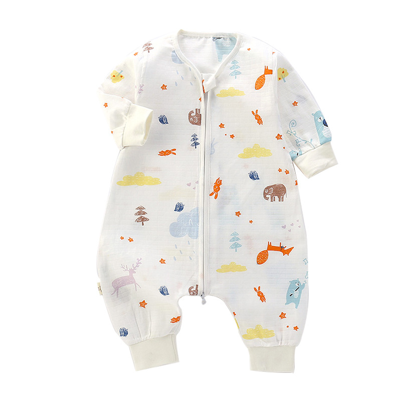 Детски спален чувал, тънък двуслоен памучна муслина, карикатурен принт, цип найлон, безопасност клас А