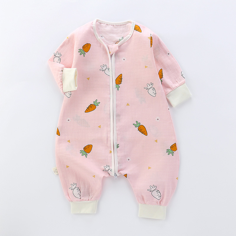 Детски спален чувал, тънък двуслоен памучна муслина, карикатурен принт, цип найлон, безопасност клас А