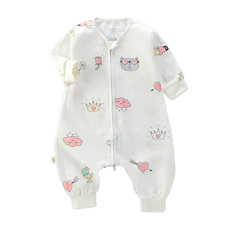 Детски спален чувал, тънък двуслоен памучна муслина, карикатурен принт, цип найлон, безопасност клас А