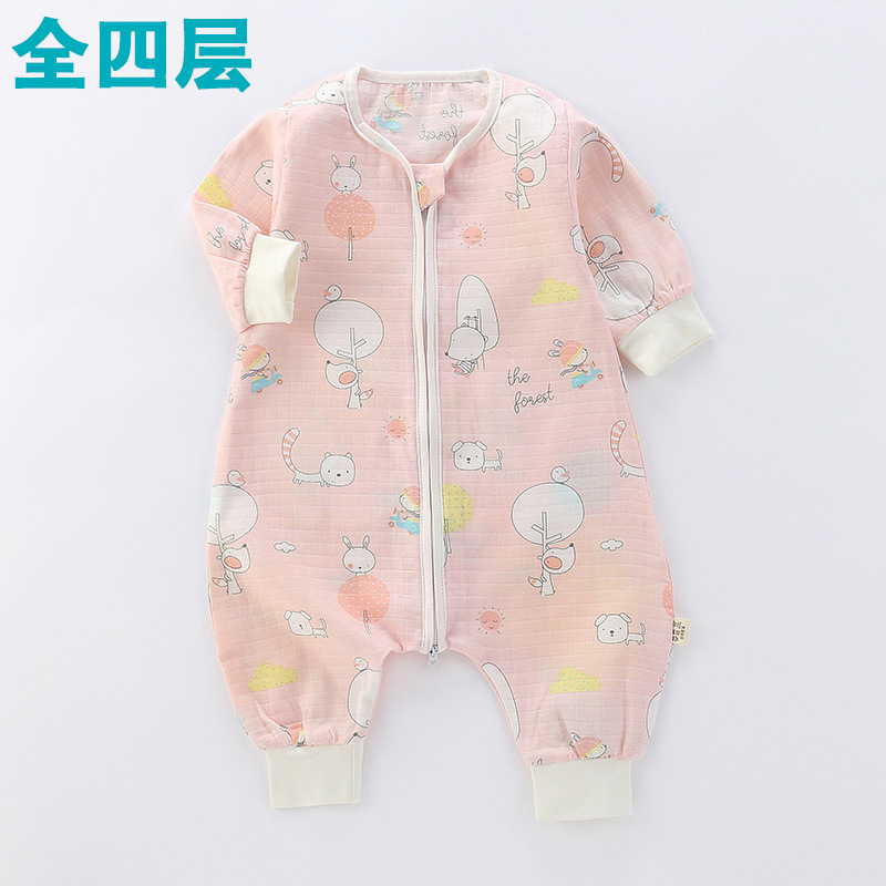 Детски спален чувал, тънък двуслоен памучна муслина, карикатурен принт, цип найлон, безопасност клас А