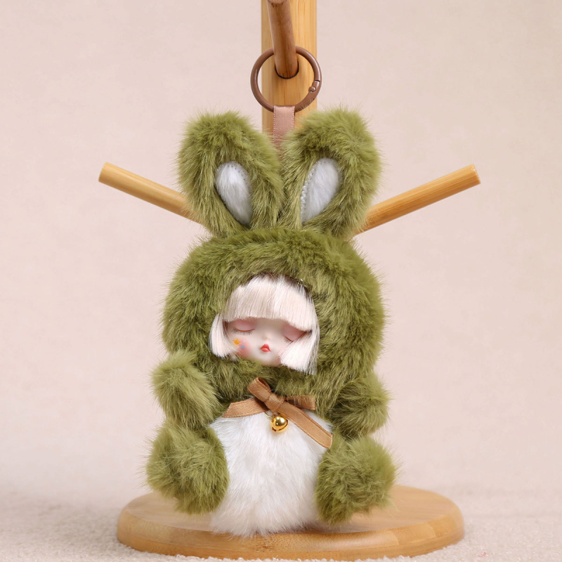 Плюшено зайче ключодържател, къс плюш, пълнеж PP памук, OEM лого налично, за възраст 14+