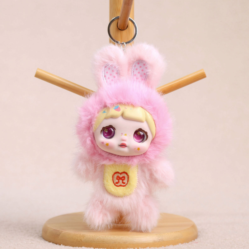 Плюшено зайче ключодържател, къс плюш, пълнеж PP памук, OEM лого налично, за възраст 14+