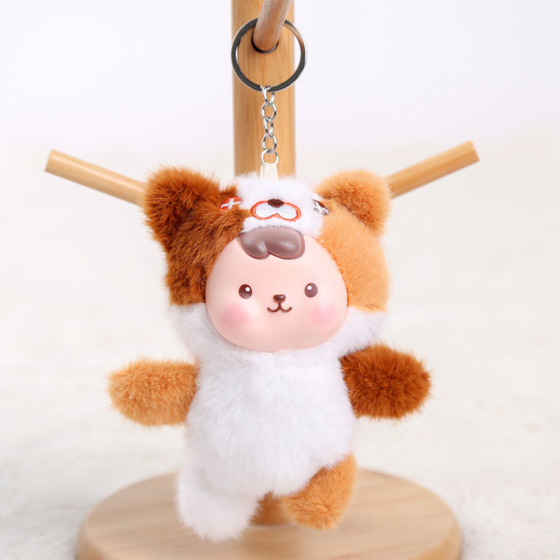 Плюшено зайче ключодържател, къс плюш, пълнеж PP памук, OEM лого налично, за възраст 14+