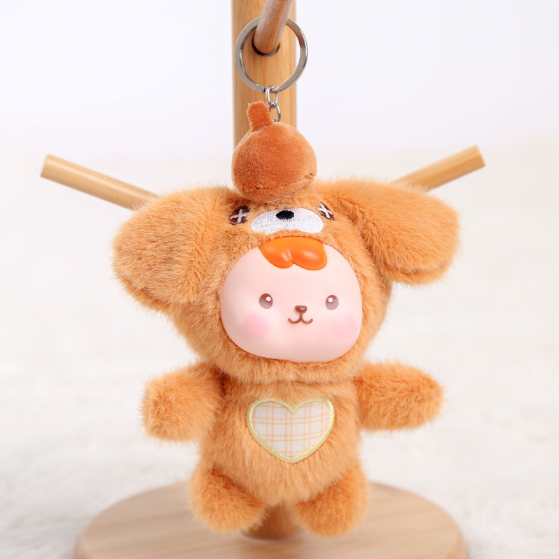 Плюшено зайче ключодържател, къс плюш, пълнеж PP памук, OEM лого налично, за възраст 14+