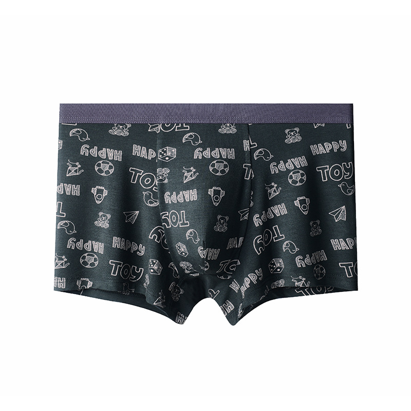 Modal anyagú férfi boxer alsó karikatúrás mintával, középmagas derék, lélegző kötött anyag