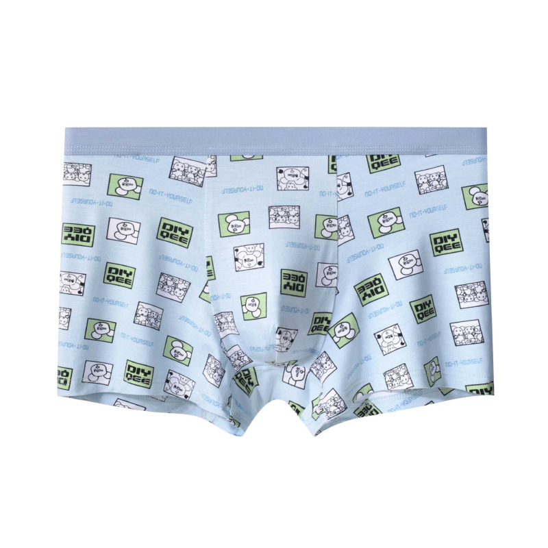 Modal anyagú férfi boxer alsó karikatúrás mintával, középmagas derék, lélegző kötött anyag