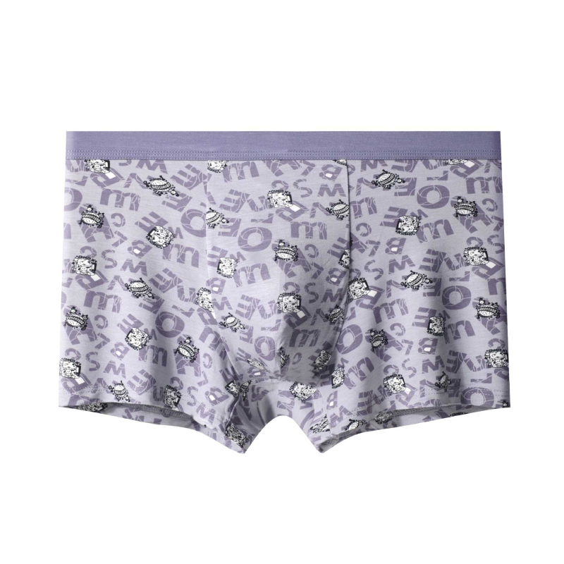 Modal anyagú férfi boxer alsó karikatúrás mintával, középmagas derék, lélegző kötött anyag