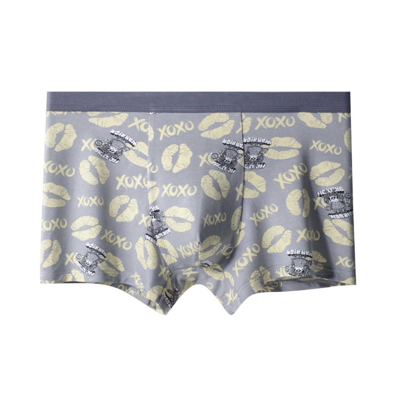 Modal anyagú férfi boxer alsó karikatúrás mintával, középmagas derék, lélegző kötött anyag