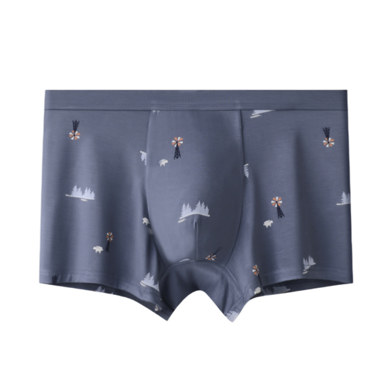 Modal anyagú férfi boxer alsó karikatúrás mintával, középmagas derék, lélegző kötött anyag