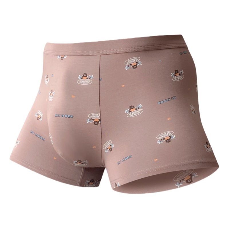Modal anyagú férfi boxer alsó karikatúrás mintával, középmagas derék, lélegző kötött anyag