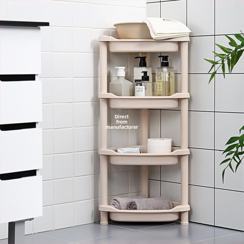 Etajeră de depozitare din plastic, cu bază triunghiulară tripod, pentru baie și bucătărie, 3 etaje, încărcare 5–10 kg