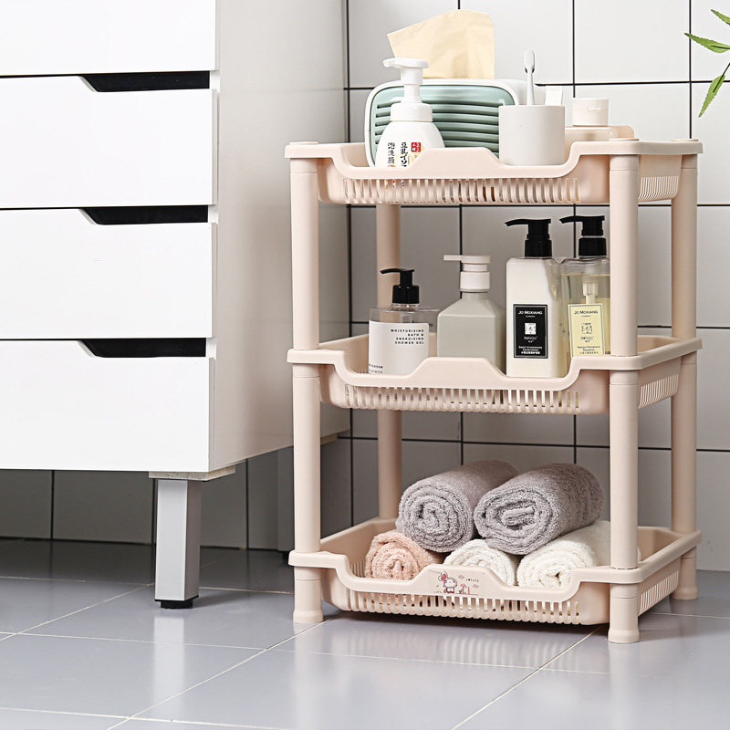 Etajeră de depozitare din plastic, cu bază triunghiulară tripod, pentru baie și bucătărie, 3 etaje, încărcare 5–10 kg