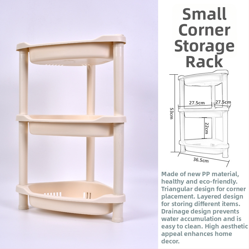 Plastový 3‑poschodový regál s trojuholníkovou nohou pre kúpeľňu a kuchyňu, nosnosť 5–10 kg