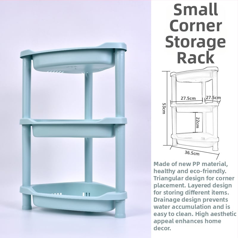 Etajeră de depozitare din plastic, cu bază triunghiulară tripod, pentru baie și bucătărie, 3 etaje, încărcare 5–10 kg