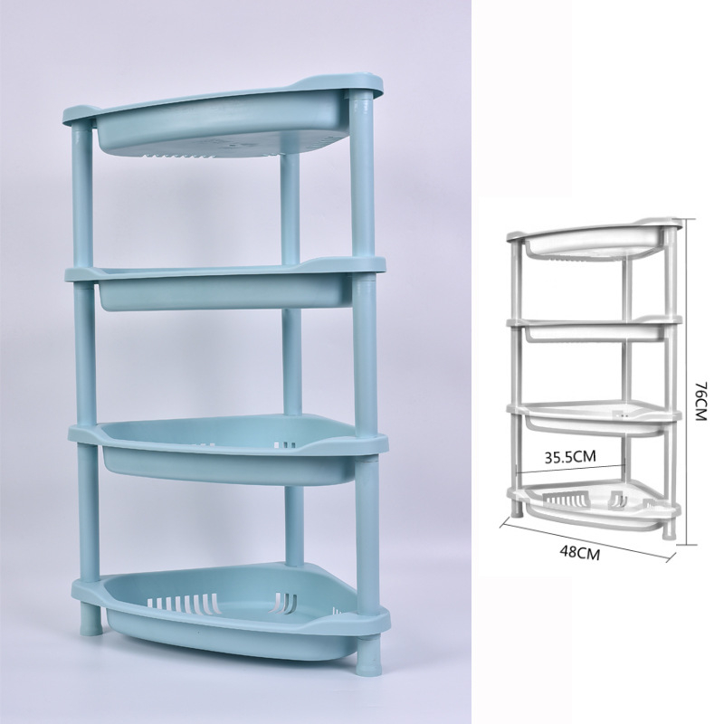 Etajeră de depozitare din plastic, cu bază triunghiulară tripod, pentru baie și bucătărie, 3 etaje, încărcare 5–10 kg